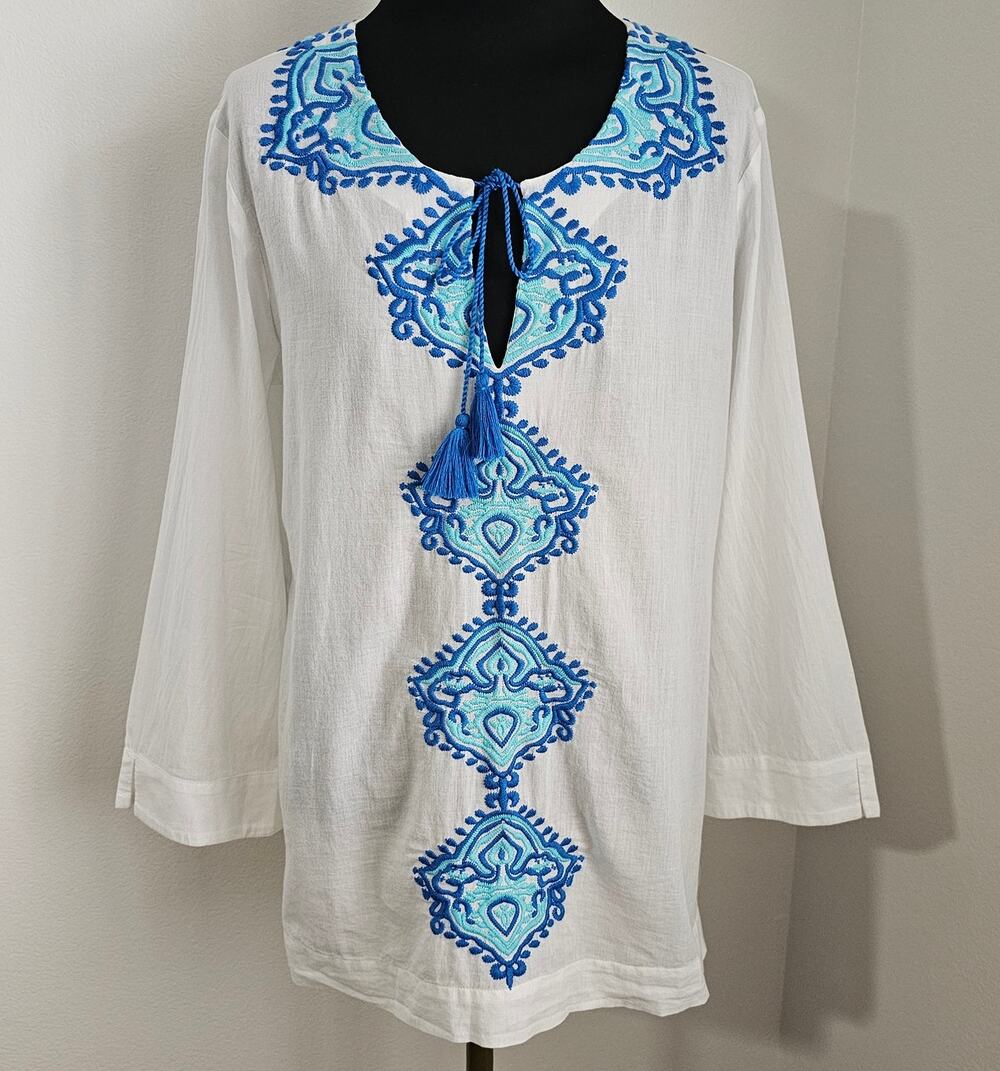 EUC Lilly Pulitzer Women's Cotton Amelia Island Embroidered Tunic Top L